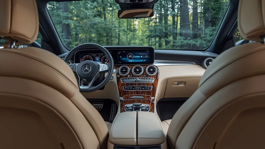 Mercedes GLC 300 interior options: Luxurious cabin with premium leather, large MBUX screen, highlighting customization.