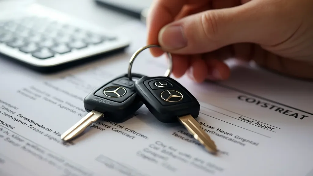 Mercedes-Benz financing rates: Hand holding car keys over a finance document, symbolizing lease deals and loans.