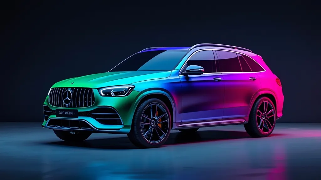 Futuristic Mercedes GLC concept displaying dynamic color-changing technology in a digital environment.