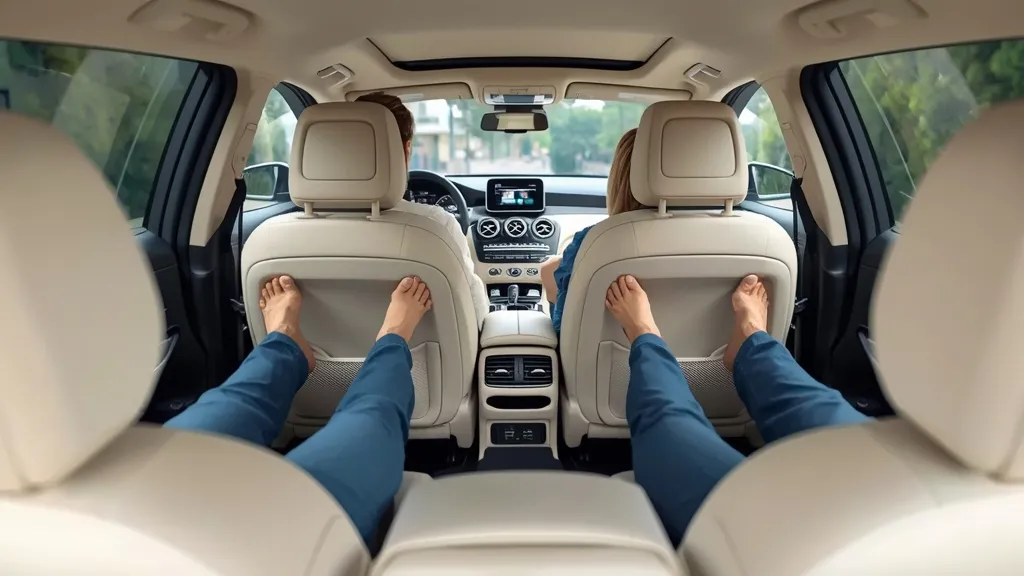 Spacious Mercedes GLC interior showcasing ample rear legroom and comfortable seating for adult passengers.