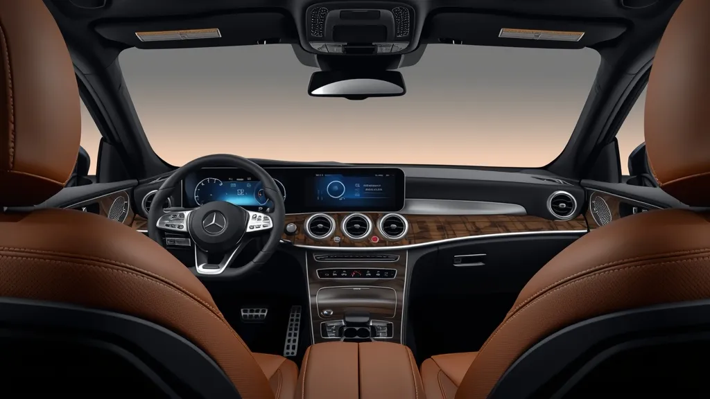 Luxurious 2024 Mercedes GLC interior with large MBUX touchscreen, digital cluster, and premium materials.