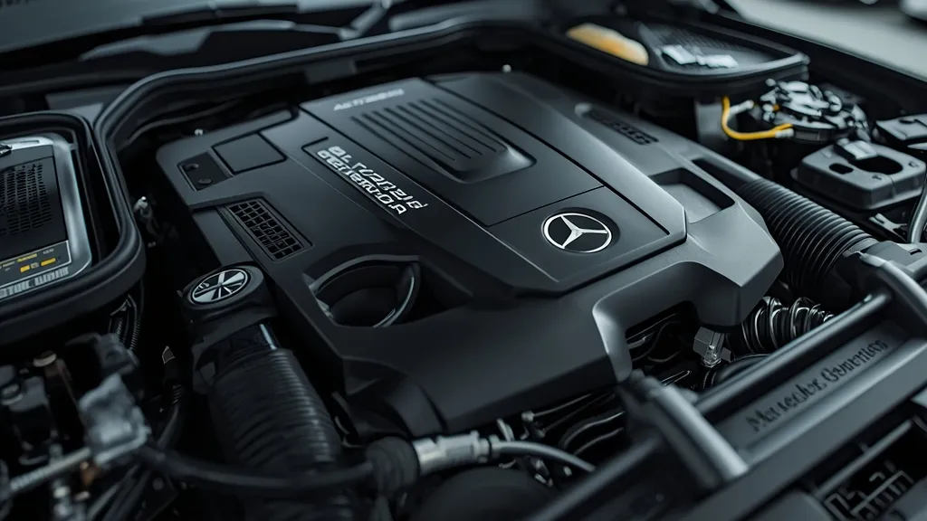Mercedes GLC engine bay revealing the 48-volt mild hybrid system and integrated starter-generator for efficiency.