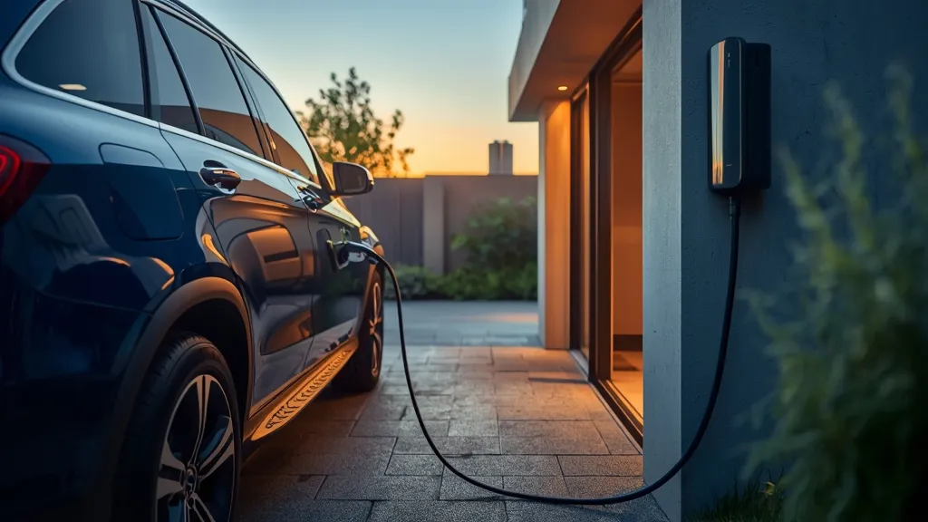 Mercedes GLC Plug-in Hybrid (PHEV) charging at a home wallbox, emphasizing long electric range.