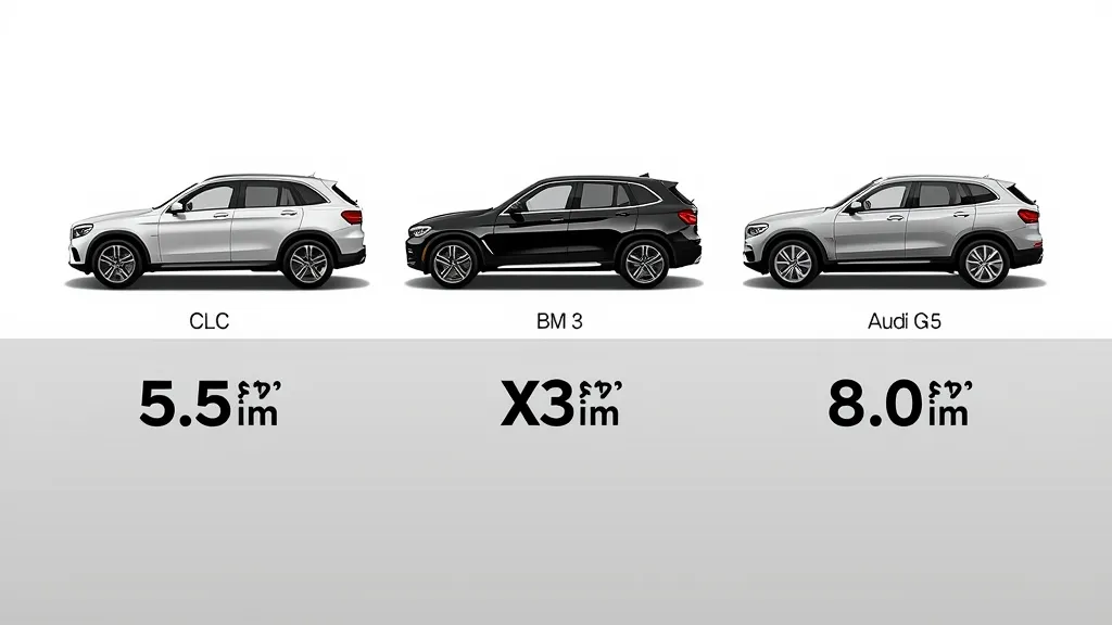An infographic comparing the ground clearance of the Mercedes GLC against its main rivals, the BMW X3 and Audi Q5, with clear measurements.