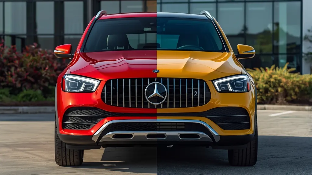 Comparison of a new 2025 Mercedes GLC SUV and a used 2022 model, illustrating depreciation and value.