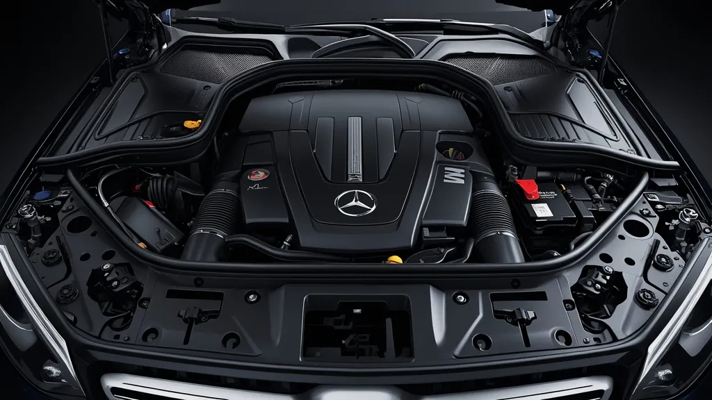 Mercedes GLC engine bay, revealing the 2.0L turbocharged mild-hybrid powertrain for performance.