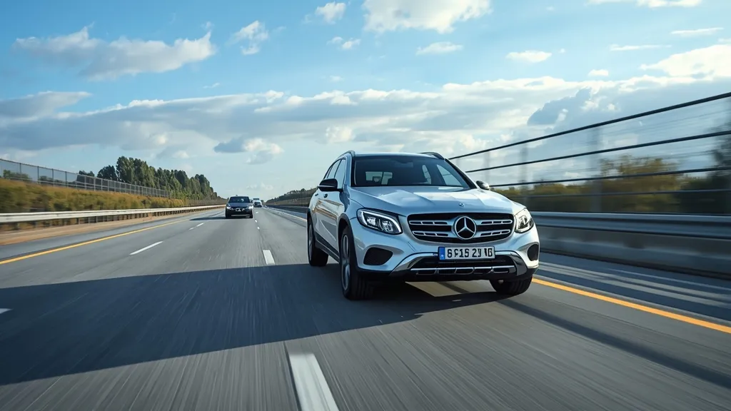 2025 Mercedes GLC driving safely with advanced driver assistance systems active on highway.
