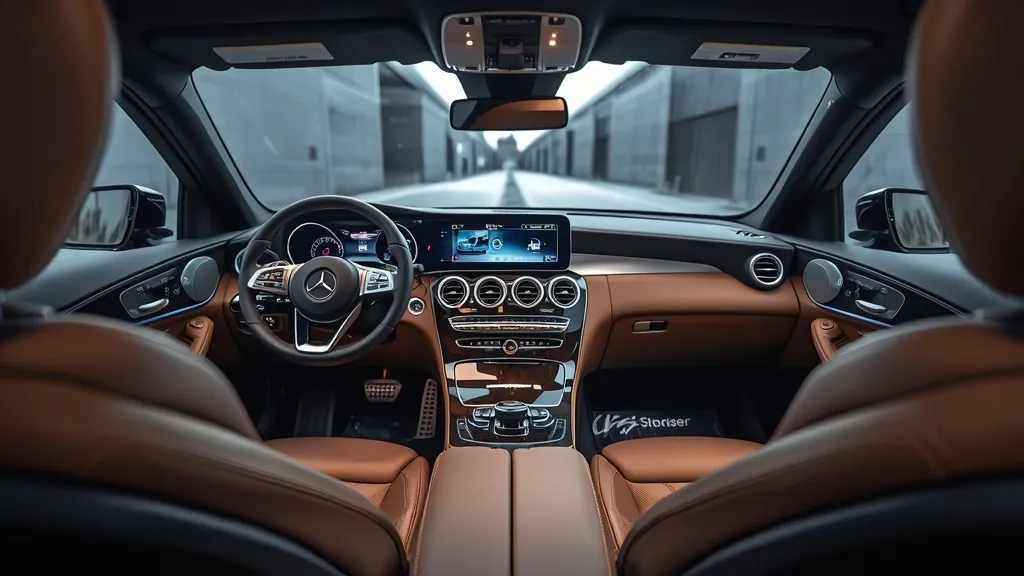 Mercedes GLC SUV luxurious interior with MBUX infotainment and digital cockpit display.