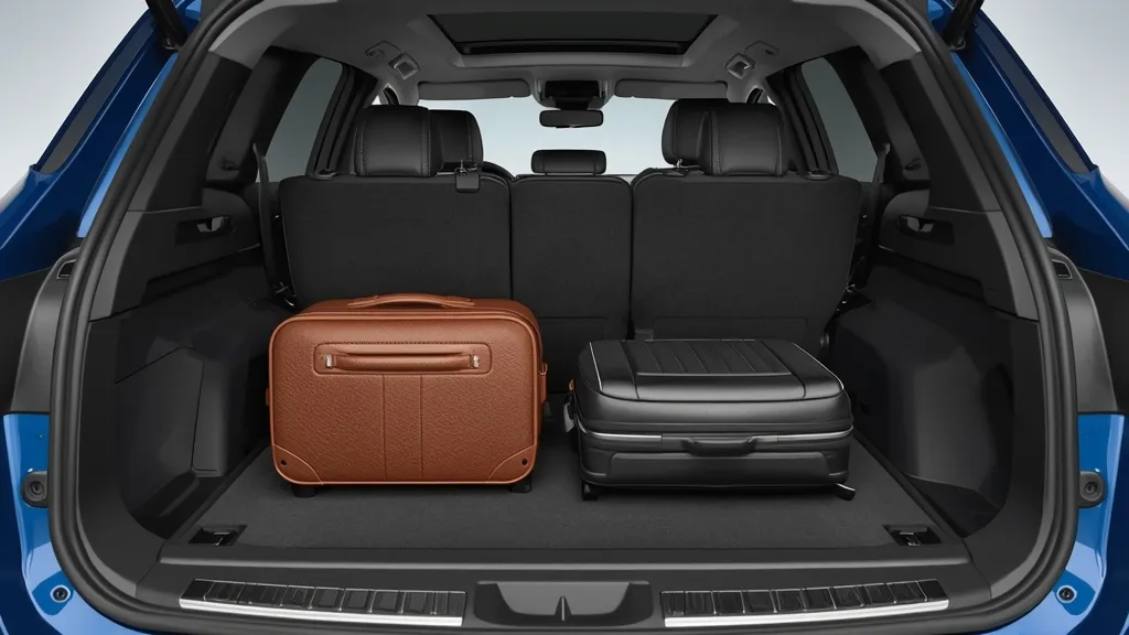Mercedes GLC SUV cargo area with folded seats, showing ample space for luggage and gear.