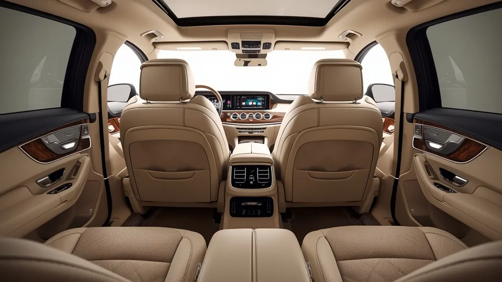 Luxurious executive rear seats Mercedes-Maybach W222 with recline, footrests, and premium materials.