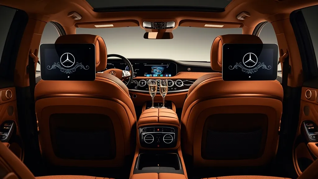Opulent W223 Maybach interior with Executive rear seating options, Rear cabin entertainment system, and premium finishes.