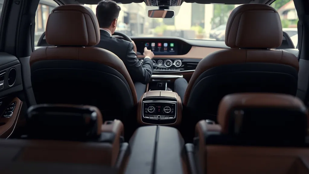 Rear passenger experience in Mercedes S-Class W223, with executive seats and entertainment screens