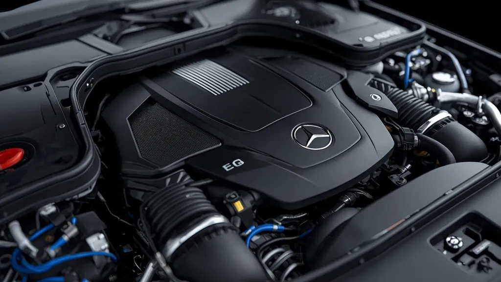 Mercedes S350 2025 mild hybrid engine bay, showcasing 48V EQ Boost technology.