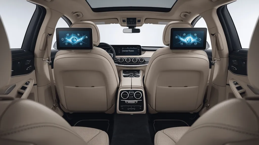 Rear-seat luxury of the Mercedes S350 2025 with Executive Comfort Package and screens.