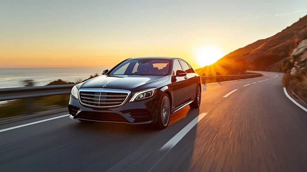 Mercedes S-Class gliding smoothly on a scenic road, representing the refined driving experience of S400 or S500.