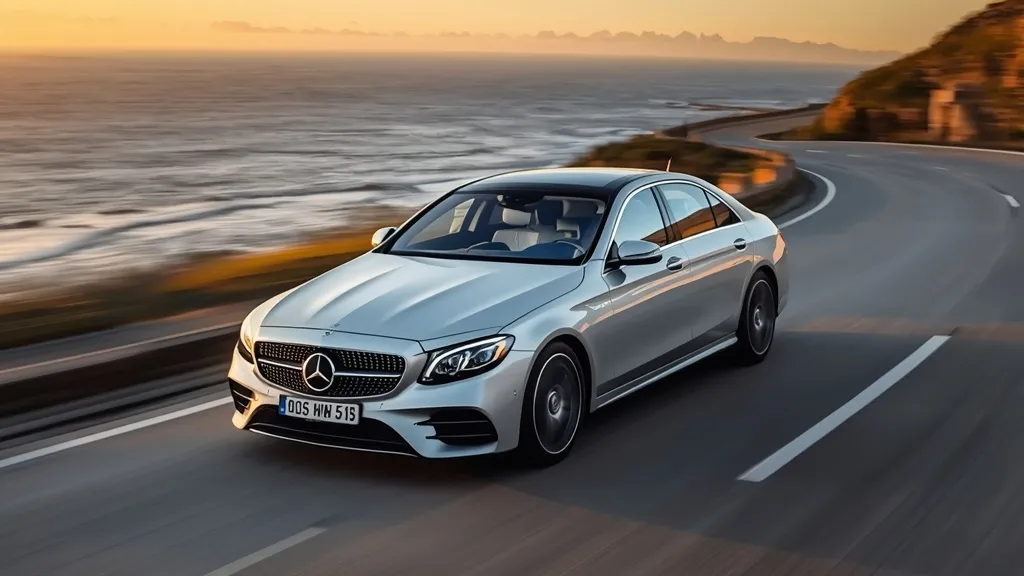 Elegant Mercedes S450 W222 cruising on a scenic highway, showcasing its luxurious design and smooth ride.