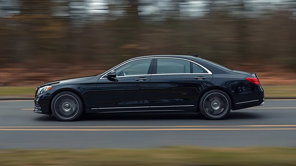Mercedes S500 W223 demonstrating E-Active Body Control suspension adjusting for road imperfections.