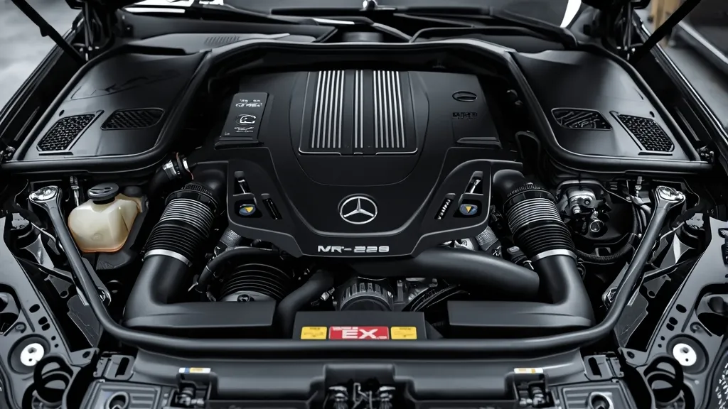 Detailed view of the M275 V12 twin-turbo engine in a Mercedes S600 W221, highlighting its complexity.