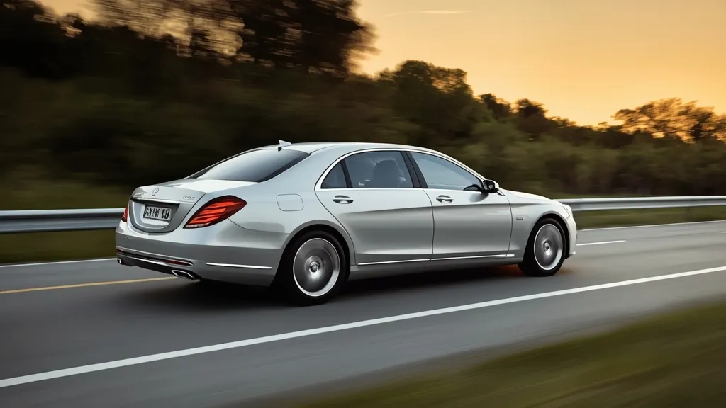 Mercedes S600 W221 cruising smoothly on a scenic highway, demonstrating its superior ride comfort.