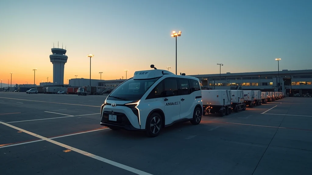 Toyota autonomous tow tractor, Level 4 self-driving, airport ground support equipment, Haneda Airport, ANA airline, autonomous ground vehicles, electric tow tractor, airport logistics