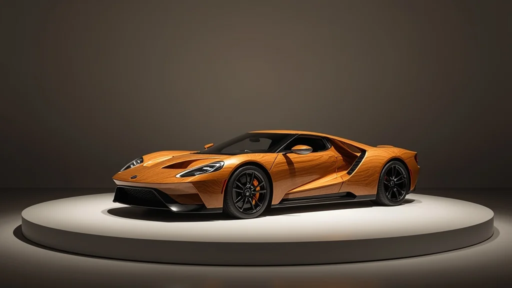 Ford GT wooden replica, handcrafted wooden car, automotive art, Olivier De Schrijver, collectible wooden supercar, wooden car sculpture, 1:1 wooden Ford GT 1
