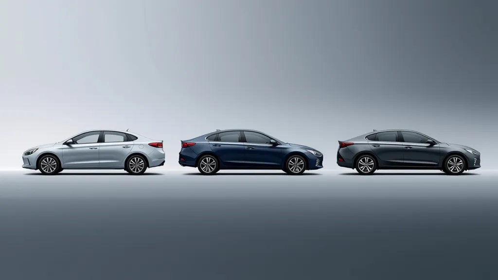 Evolution of Hyundai Elantra generations, from 1990s model to current 2024 design, showing progress.