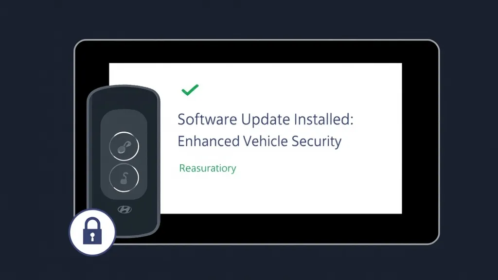 Graphic illustrating Hyundai Elantra 'Kia Boyz' anti-theft software update, with a padlock icon.