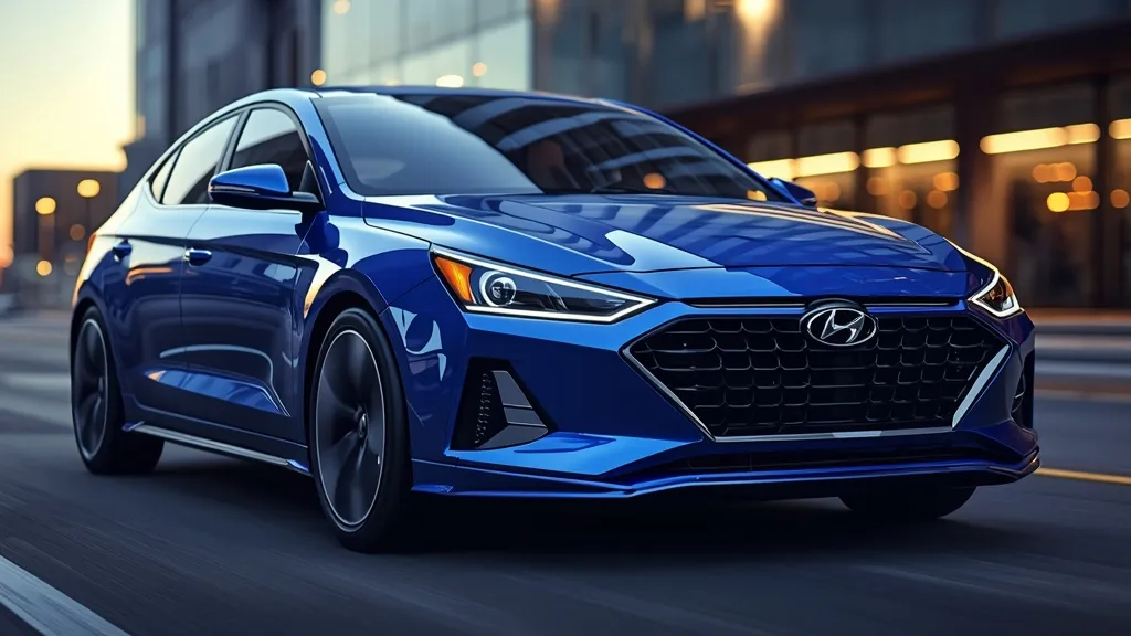 Dynamic front-quarter view of the Hyundai Elantra 2026 showcasing its aggressive, futuristic redesign and sharp LED lighting.