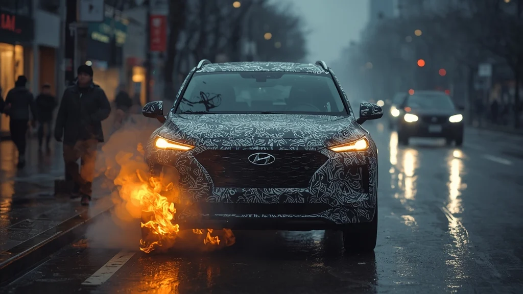 Hyundai Santa Fe facelift, Santa Fe fire test, Hyundai engine rumors, Korean test drive incident, Hyundai SUV development, EREV Hyundai 1