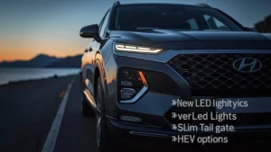 Hyundai Santa Fe facelift, Hyundai SUV redesign, LED headlights, slim tailgate, PHEV Santa Fe, electric SUV, car news 2026 1