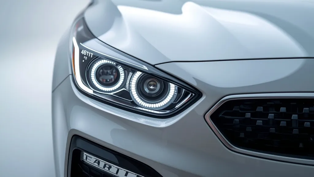 Close-up of the Kia Forte front grille and radar sensors used for advanced driver-assistance safety features.