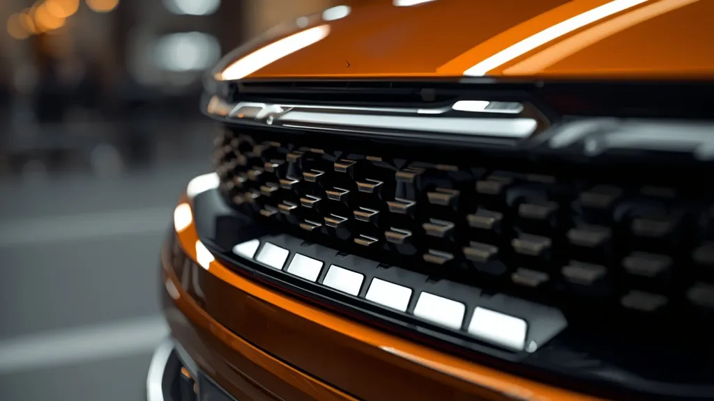 Close up of the Kia Opposites United design language on the 2026 Kia K4 front grille and lights.