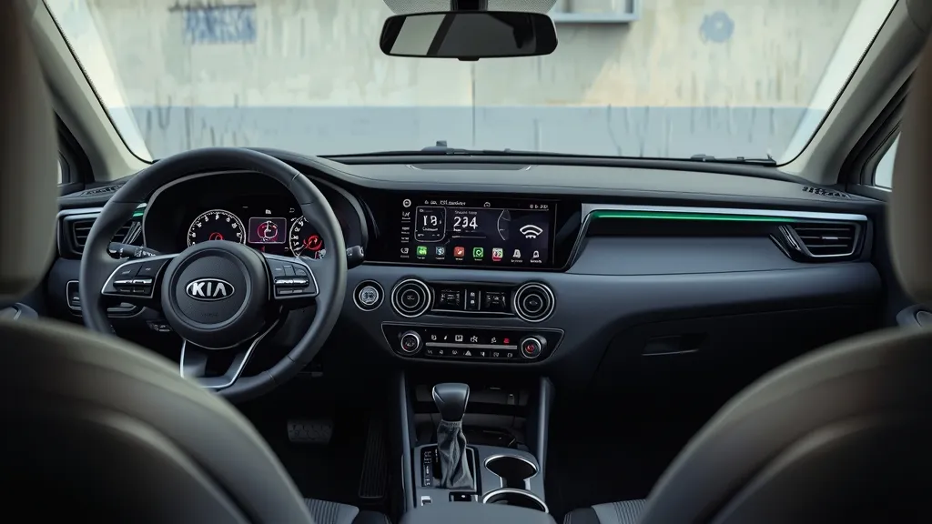 Interior cabin of the 2026 Kia K4 showing the panoramic dual-screen display and modern dashboard layout.