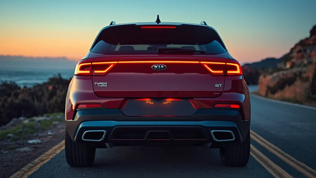 Rear view of the 2026 Kia K4 GT-Line showing the sporty fastback styling and dual exhaust tips.