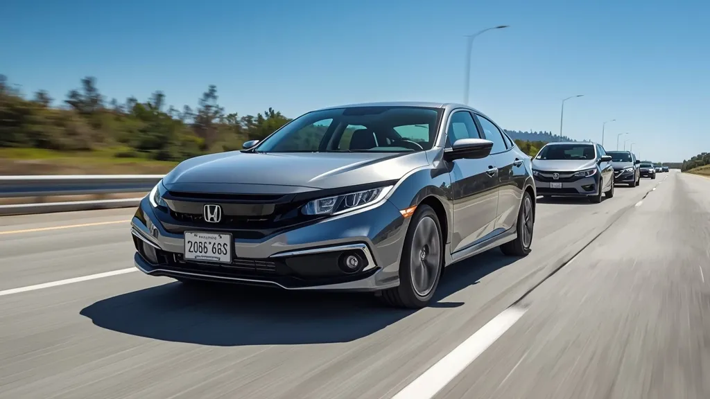 Honda Civic sedan accelerating efficiently on a highway, highlighting its refined agility and fuel economy.