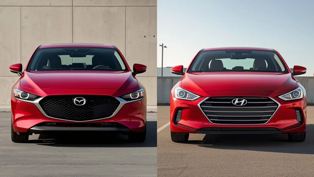 Mazda 3 hatchback vs Elantra sedan: exterior design comparison highlighting their unique styling.