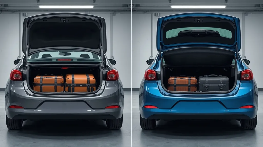 Compact car segment rear cargo space: Mazda 3 hatchback vs Hyundai Elantra sedan trunk comparison.