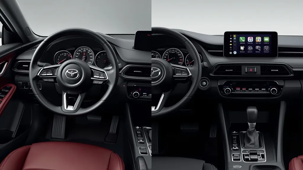 Mazda 3 interior quality vs Toyota Corolla interior, highlighting premium materials and ergonomic design differences.