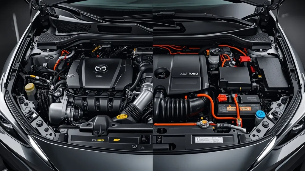 Mazda 3 turbo engine vs Toyota Corolla hybrid powertrain, comparing performance and fuel efficiency.