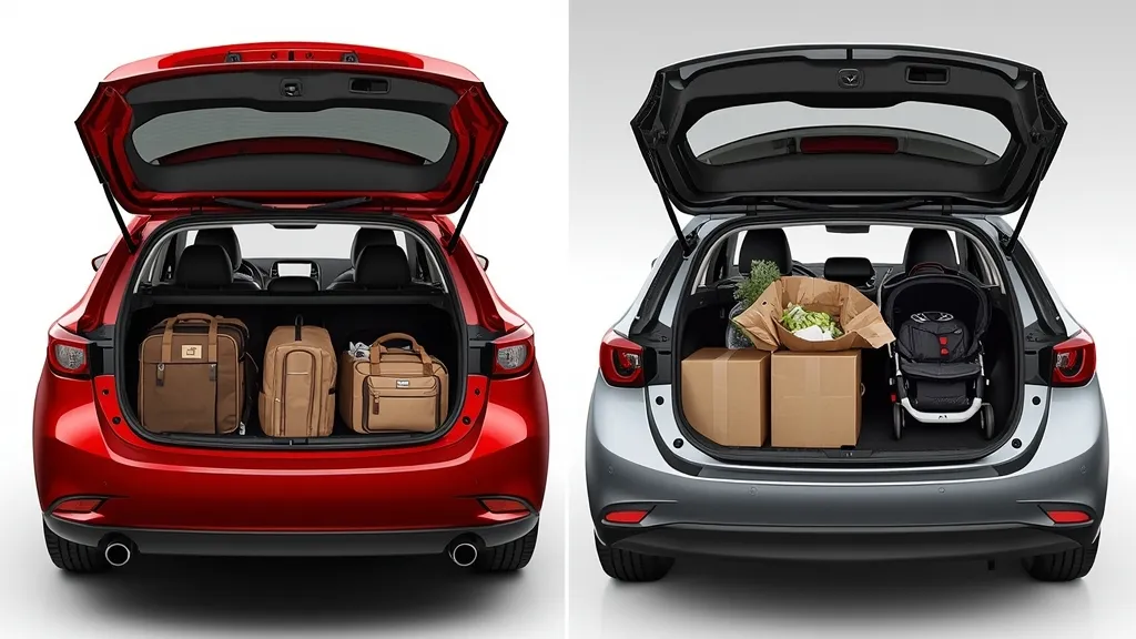 Small car cargo space comparison, Mazda 3 hatchback vs Toyota Corolla hatchback practicality.