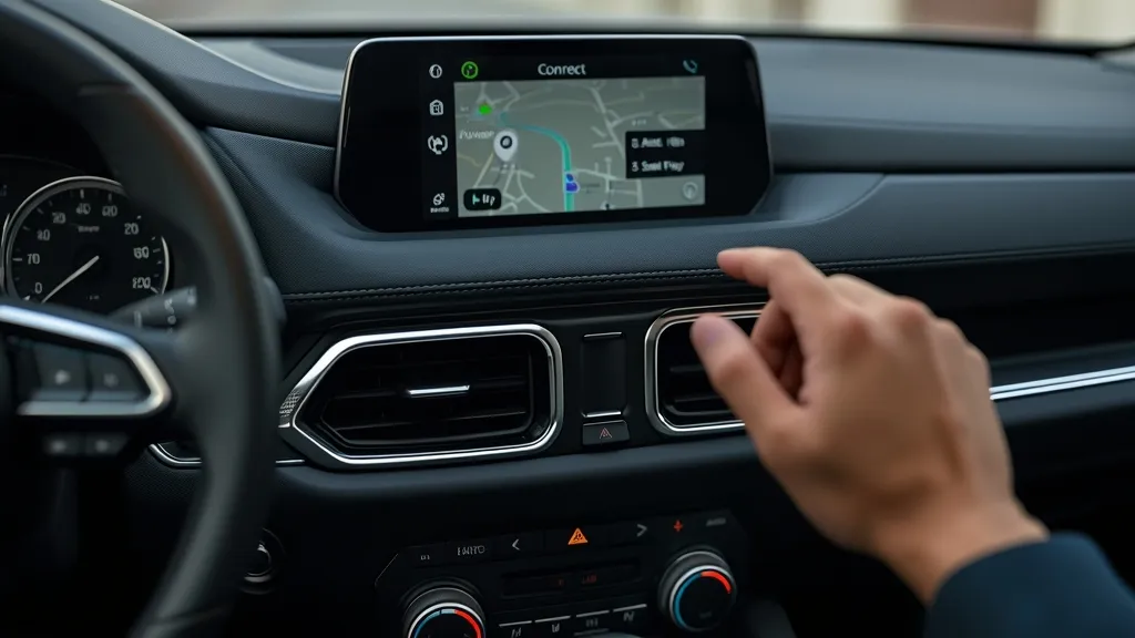 Mazda CX-5 infotainment system with rotary controller, showcasing driver-focused design and screen interface.