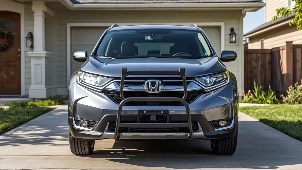 Practical front three-quarter view of the Honda CR-V, showcasing its robust and family-friendly design.