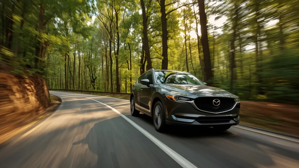 Mazda CX-5 navigating a winding road, demonstrating its agile handling and engaging driving dynamics.