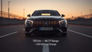 Mercedes E-Class EV, electric luxury sedan, 700km range, fast charging 330kW, GLC-inspired design, Mercedes EQ technology, 2025 Mercedes electric car 1