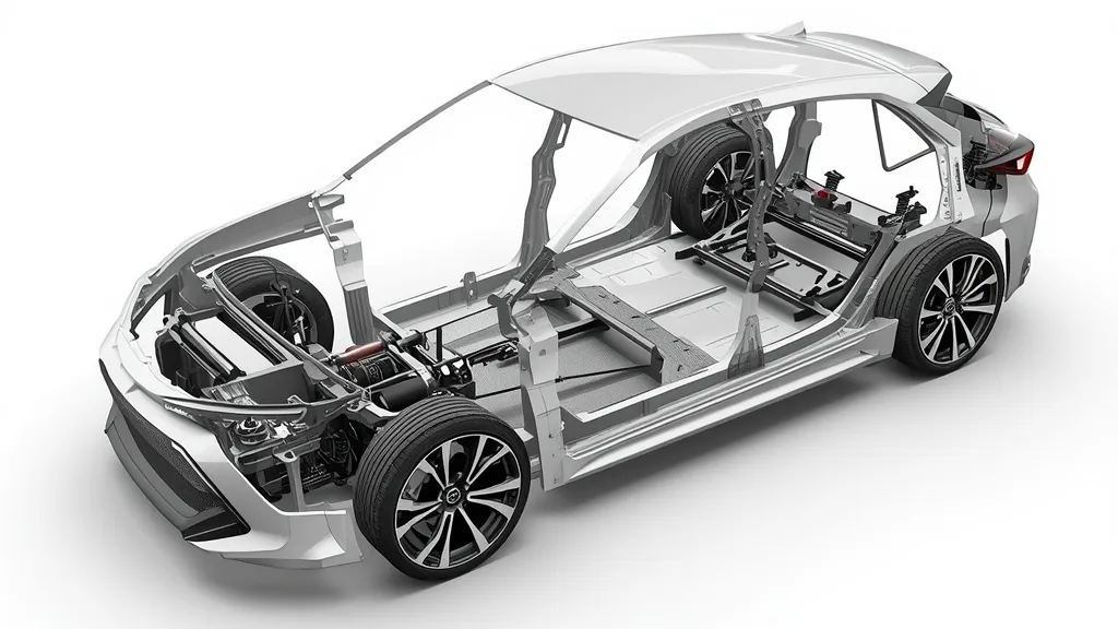 Toyota TNGA platform chassis for 2026 Corolla, highlighting structural rigidity and lightweight design.