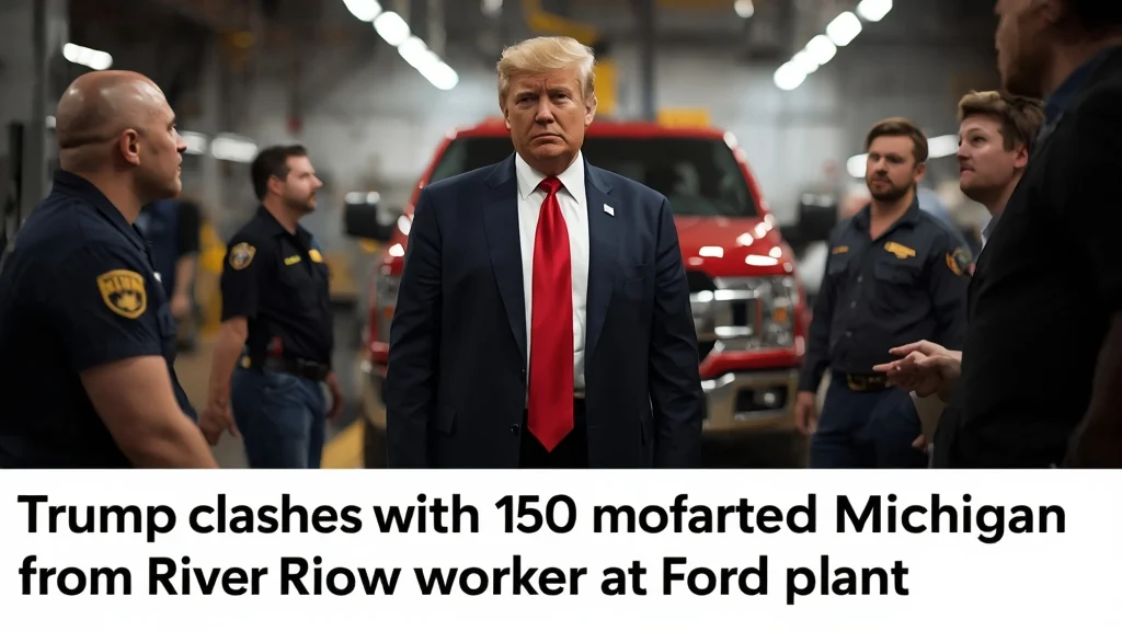 Trump Ford plant, Ford River Rouge, F-150 factory tour, US auto manufacturing, union dispute, Donald Trump visit, American jobs, electric vehicle shift 1