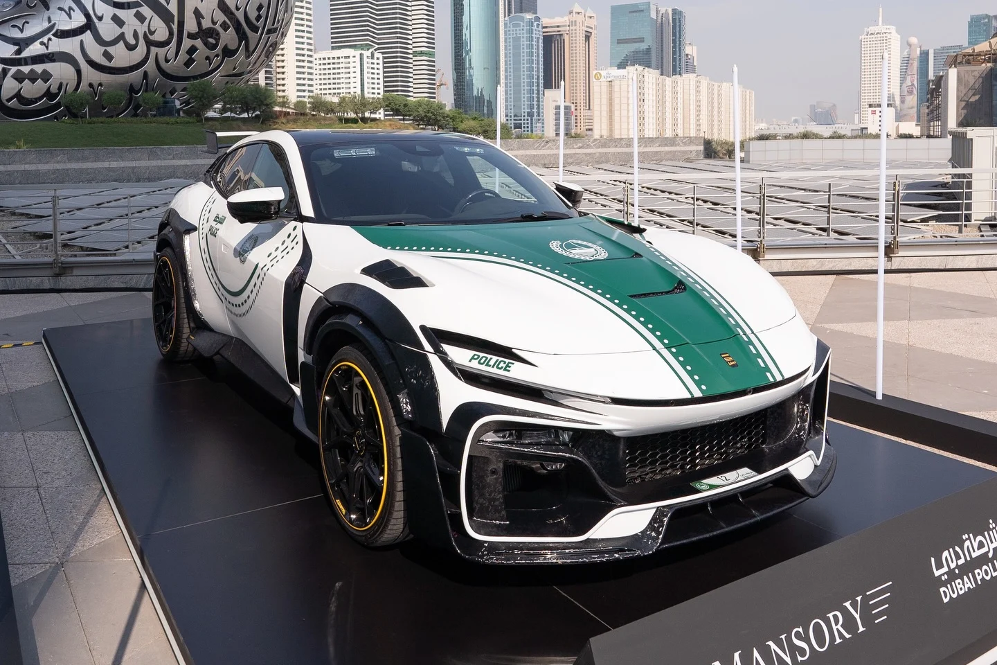 Lamborghini Revuelto, Mansory Initiate, Dubai Police supercar, high-performance luxury car, $1.1 million hypercar, V12 supercar, aftermarket tuning, exotic police vehicle 7