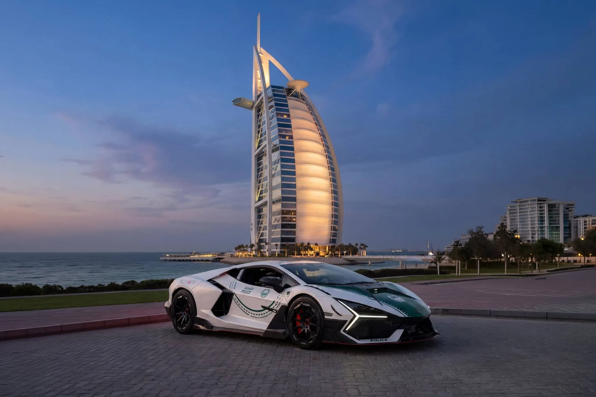 Lamborghini Revuelto, Mansory Initiate, Dubai Police supercar, high-performance luxury car, $1.1 million hypercar, V12 supercar, aftermarket tuning, exotic police vehicle 2