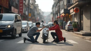 teenagers sued, elderly cyclist, China lawsuit, bystander liability, traffic accident, legal case China, 844 million dong 1