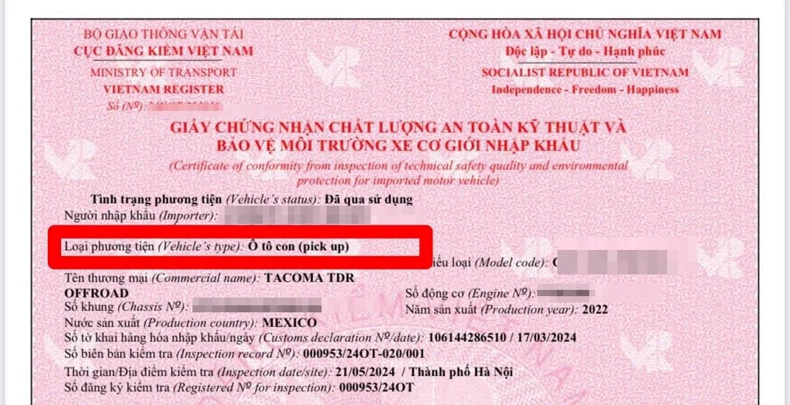 pickup truck classification Vietnam, Vietnam vehicle registration, light truck tax Vietnam, 2024 Vietnamese transport law, pickup vs passenger vehicle, Vietnam motor vehicle regulations, truck registration fees 4